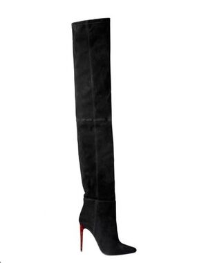 Balmain H&M Black Over-the-Knee Suede Stiletto Boot